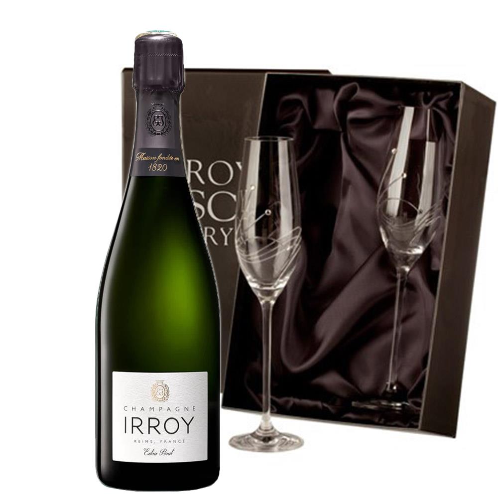 Irroy Extra Brut Champagne 75cl With Diamante Crystal Flutes